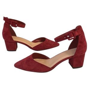 Fisace Ankle Strap Pointed Toe Block Heels Burgundy Pumps sz 8.5